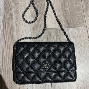 Black Caviar Leather WOC bag Wallet on Chain chanel quilted crossbody clutch
